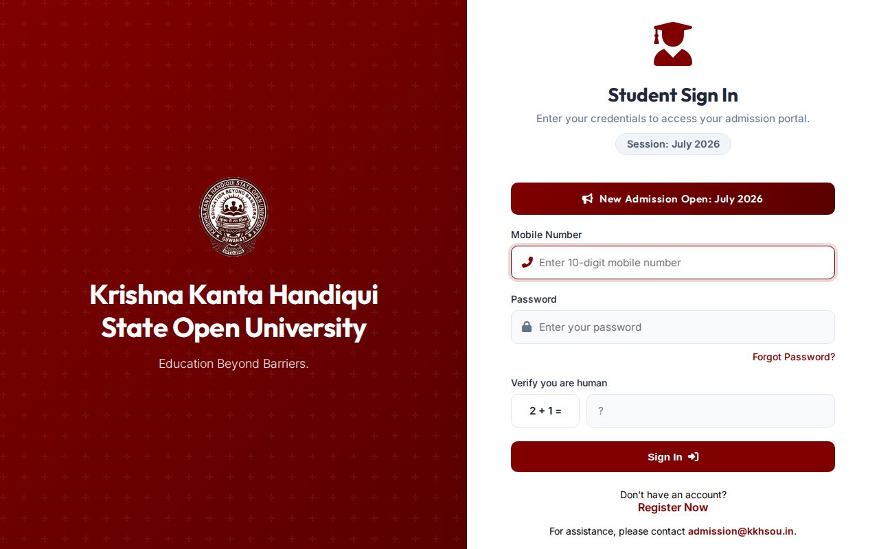 Official KKHSOU page on lmskkhsou.in: apply for admission to KKHSOU programmes